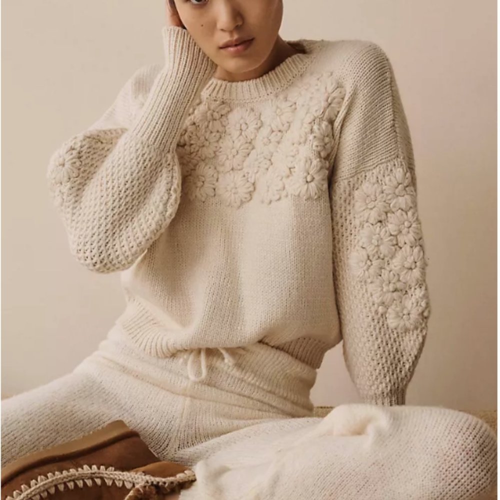 Anthropologie Textured Floral Sweater
